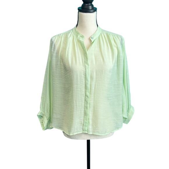 Maeve Light Lime Green Butterfly Sleeve Button Up Blouse Women's XS - Picture 1 of 10